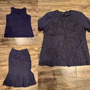 Vintage SHAYAN 100%linen three piece skirt set